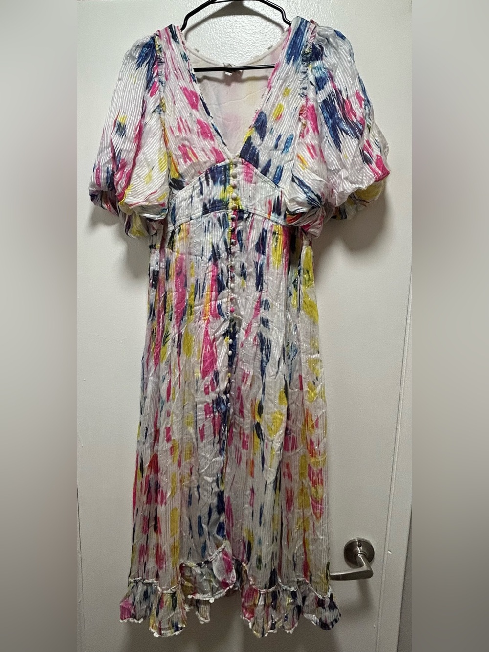 Hemant & Nandita Women's Jorah Watercolor Print Midi Dress - Size Large - Picture 2 of 7